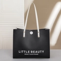 Borsa shopping nera minimalista con manici bianchi a contrasto e stampa Little Beauty - Nero