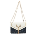 Borsa a tracolla blu con paillettes e patta bianca con nappina a forma di cervo oro - Bianco