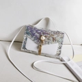 Mini holographic white crossbody bag with large pearl clasp and golden tassel detail - White