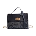 Elegant ladies handbag with grey snake skin pattern and golden chain strap - Black