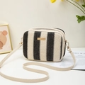 Borsa a tracolla con strisce verticali bianche e nere e dettagli in metallo dorato - Stile con cerniera / Nero