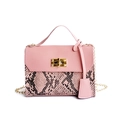 Pink faux leather handbag with snake print panel and gold chain strap variant - Pink
