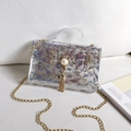 Mini transparent crossbody bag with colorful sequins and golden tassel chain strap - Transparent Silver