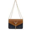 Brown and blue sequin crossbody bag with gold reindeer ornament and chain tassel detail - Dark Brown