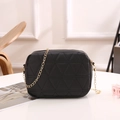 Chic black quilted square handbag with golden chain strap and triangle embroidery - Black
