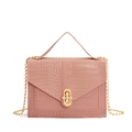 Pink crocodile pattern small square bag with pearl buckle and gold chain strap - Pink