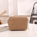 Quilted beige square handbag with geometric stitching and gold chain shoulder strap - Dark Brown