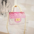 Mini gradient pink purple jelly bag with faux pearl handle and gold chain strap - Light Pink