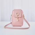 Light pink woven mini crossbody bag with pearl charms and cat ear gold buckle - Pink