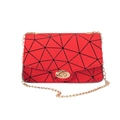 Modern red crossbody bag with geometric triangle patterns and golden chain strap - Red