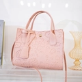 Pink embossed tote bag with cartoon patterns, dual handles and adjustable shoulder strap - Pink