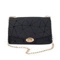 Classic black geometric shoulder bag with gold chain strap and rotary lock buckle - Black