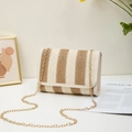 Borsa a tracolla intrecciata a righe a contrasto con elegante catena dorata - Stile Flip / Cachi