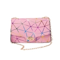 Pink geometric laser-cut crossbody bag for women with iridescent finish and gold chain - Pink