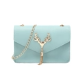 Elegant mint blue chain crossbody bag with golden deer head and tassel detail - Blue