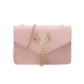 Light pink chain shoulder bag with gold deer head ornament and tassel detail - Pink