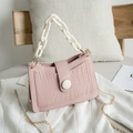 Pink faux leather hobo bag with crocodile texture and white acrylic chain link strap - Pink