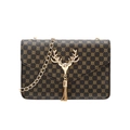 Deep brown crossbody chain bag with vintage floral patterns and golden deer head buckle - Coffee