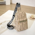Beige crossbody chest bag with black letter print and wide branded webbing strap - Apricot