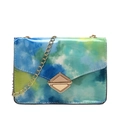Rainbow snakeskin chain crossbody bag with blue and yellow marble finish and gold buckle - Blue
