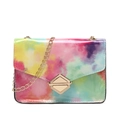 Colorful tie-dye crossbody bag with glossy faux snake texture and gold chain strap - Pink