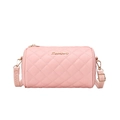 Pink quilted cylinder crossbody bag with golden Sunnycity logo and adjustable strap - Pink