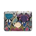 Rainbow snake pattern crossbody bag with a golden chain strap and geometric hardware lock - Blue Snake Pattern