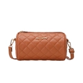Brown quilted cylindrical mini shoulder bag with gold Sunnycity logo and zipper - Dark Brown