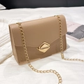 Classic khaki chain shoulder bag with gold diamond-shaped buckle on white fabric - Khaki