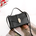 Mini black crocodile embossed handbag with pearl flower clasp and detachable strap - Black