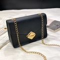 Classic black crossbody mini bag with litchi grain leather and gold chain strap - Black