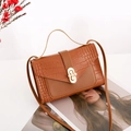 Vintage brown crocodile-embossed mini bag featuring a stylish golden pearl turn-lock - Dark Brown