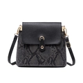 Mini gray snakeskin bucket bag with black leather flap and gold hardware accents - Black