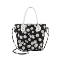 Sac seau noir chic à motif marguerites avec anses blanches et bandoulière amovible - Noir