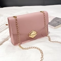 Pink PU leather mini crossbody bag with gold chain strap and diamond metal lock - Pink