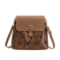 Mini brown leather crossbody bucket bag with snakeskin print and gold metal clasp - Dark Brown