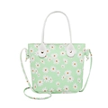 Sac à bandoulière vert clair avec motif marguerites blanches et anses en cuir - Vert