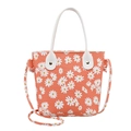 Sac seau bandoulière rose orangé avec imprimés de marguerites blanches et dorures - Orange