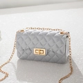 Modern light gray jelly bag with diamond quilting and gold chain strap for women - Light Gray
