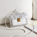 Borsa a tracolla olografica trasparente con interno bianco e chiusura dorata - Bianco