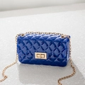 Quilted royal blue silicone jelly shoulder bag with gold chain strap and metal clasp - Blue