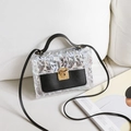 Mini borsa quadrata trasparente con paillettes, finiture in pelle nera e chiusura oro - Nero