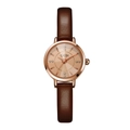 Minimalist GEDI round gold watch for women with brown leather strap and crystal dial - Coffee Dial Coffee Strap