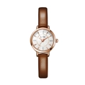 GEDI Women's Watch with brown leather strap and rose gold case featuring crystal markers - White Dial Brown Strap
