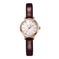 Elegant women's quartz watch with rose gold case, white dial and burgundy leather strap - White Dial Red Strap