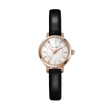 GEDI small round quartz watch with rose gold case, white dial, and black leather strap - White Dial Black Strap
