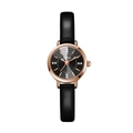 Minimalist quartz watch with rose gold case, black crystal dial and leather strap - Black Dial Black Strap