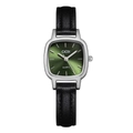 Orologio al quarzo da donna con cassa argentata, quadrante verde e cinturino in pelle - Cassa Argento Quadrante Verde Cinturino Nero