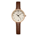 Minimalist GEDI quartz watch with rose gold round case and dark brown leather strap - Rose Gold Case Rose Gold Dial Brown Strap