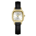 Orologio al quarzo da donna con cassa quadrata dorata e cinturino in pelle nera - Cassa Oro Quadrante Bianco Cinturino Nero